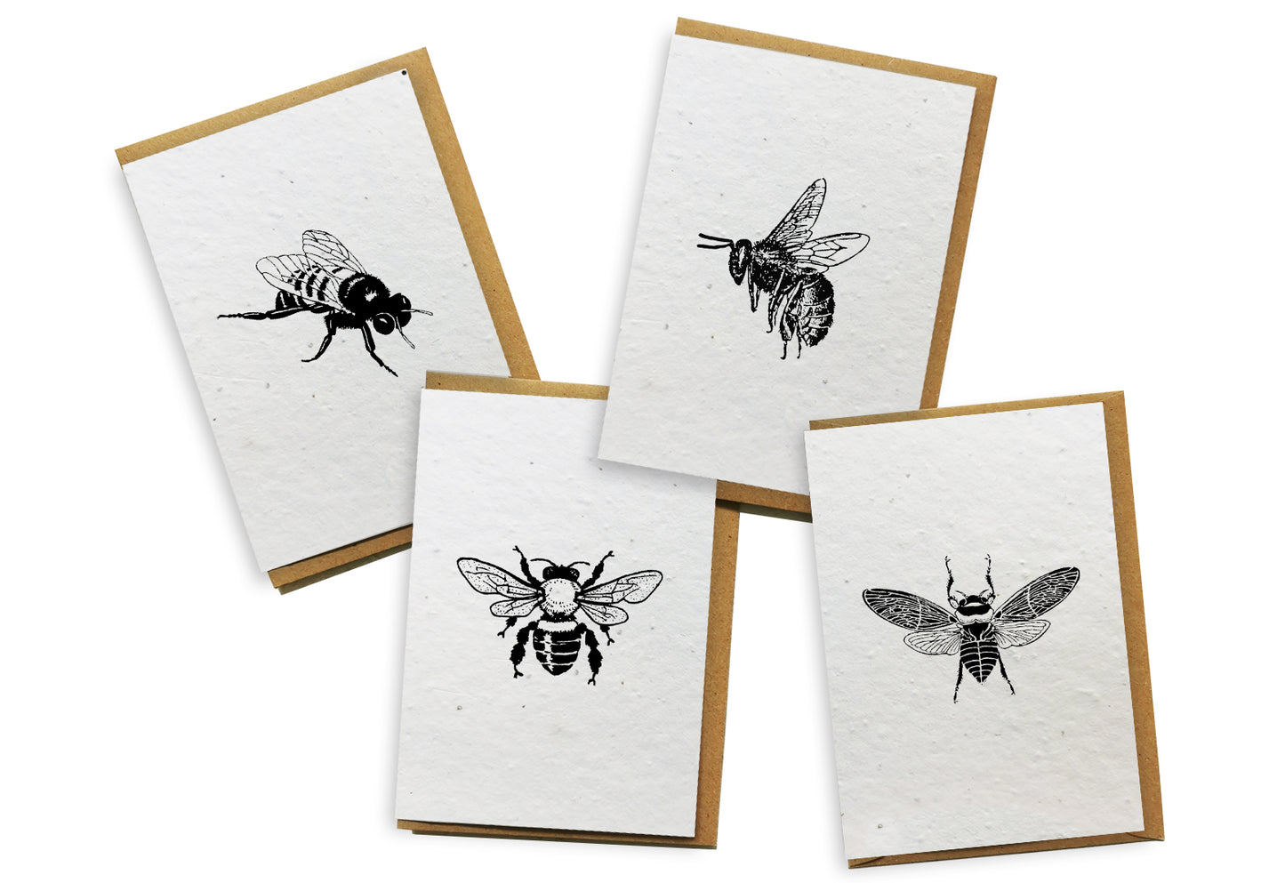 Plantable Seed Paper Card 4-Pack - Bees Greeting Card Little Green Paper Shop