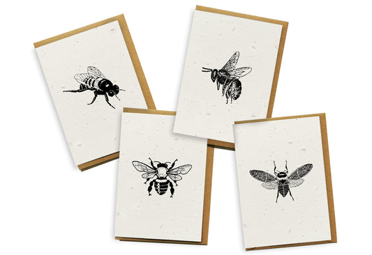 Plantable Seed Paper Card 4-Pack - Bees Greeting Card Little Green Paper Shop