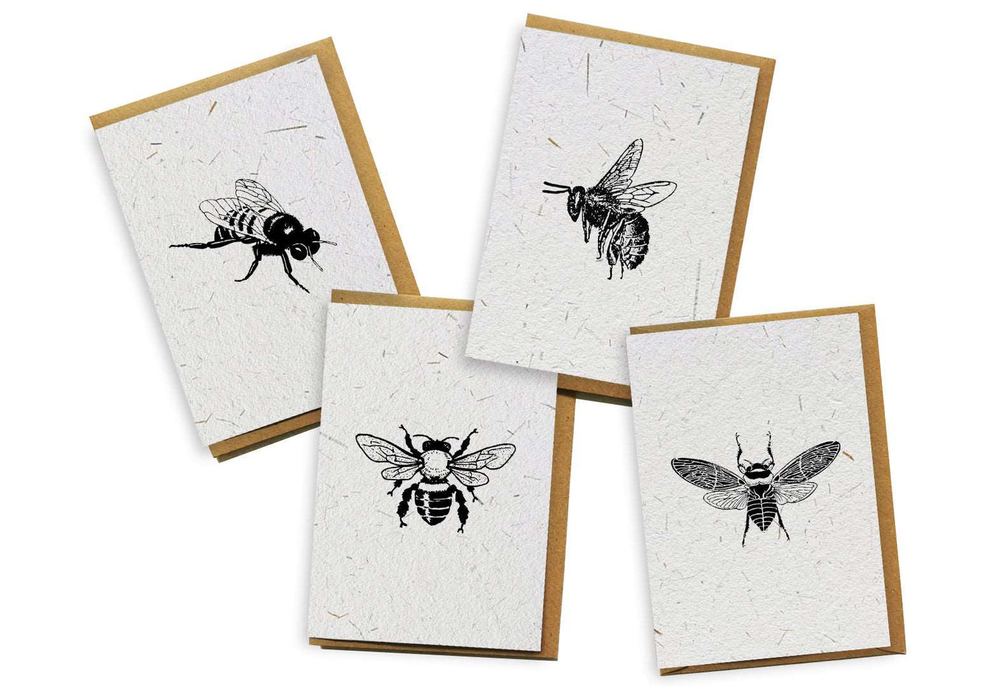 Plantable Seed Paper Card 4-Pack - Bees Greeting Card Little Green Paper Shop