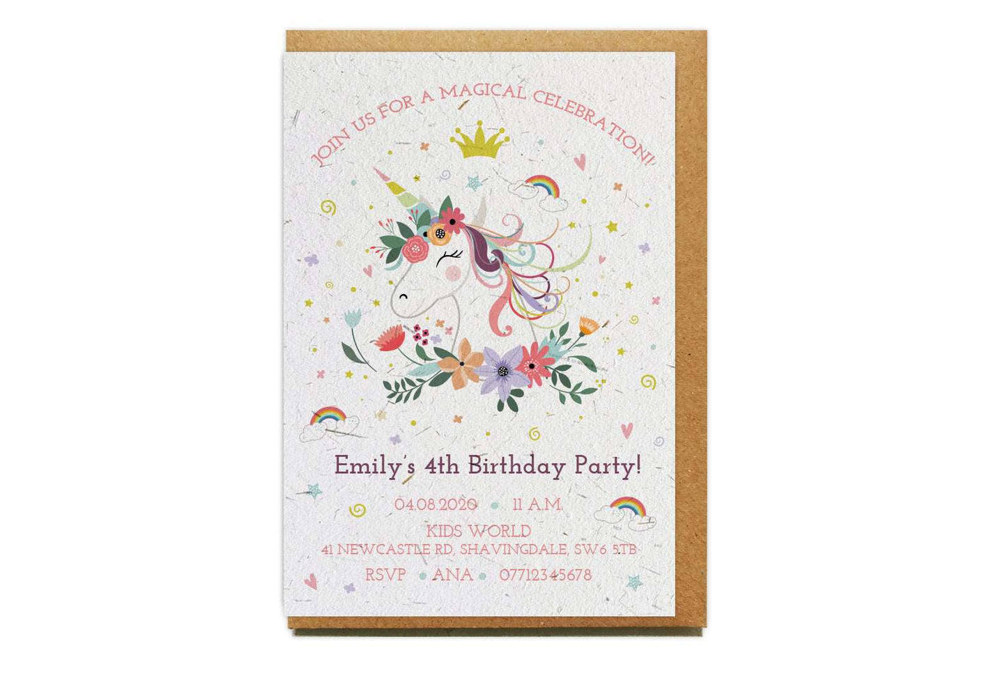 Plantable Seed Paper Party Invitation - UNICORN MAGIC Little Green Paper Shop