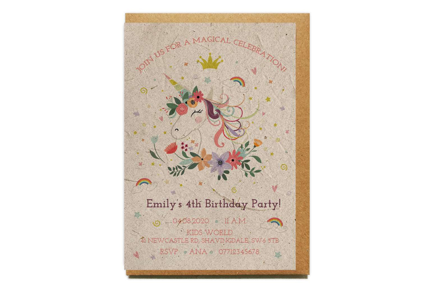 Plantable Seed Paper Party Invitation - UNICORN MAGIC Little Green Paper Shop