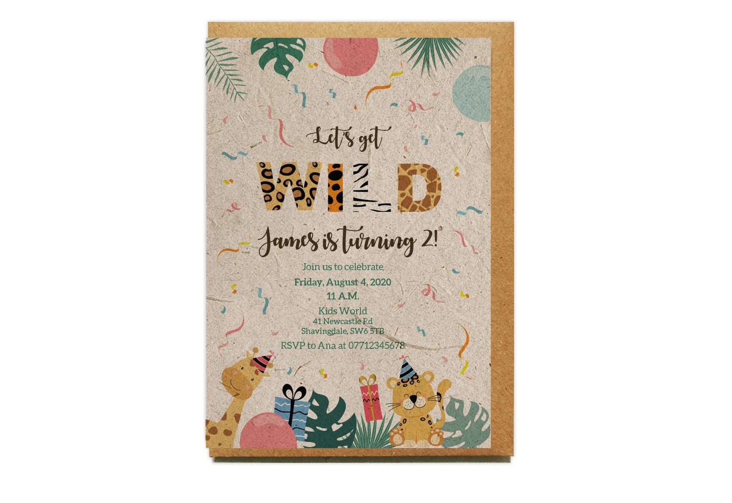 Plantable Seed Paper Party Invitation - SAFARI WILD Little Green Paper Shop