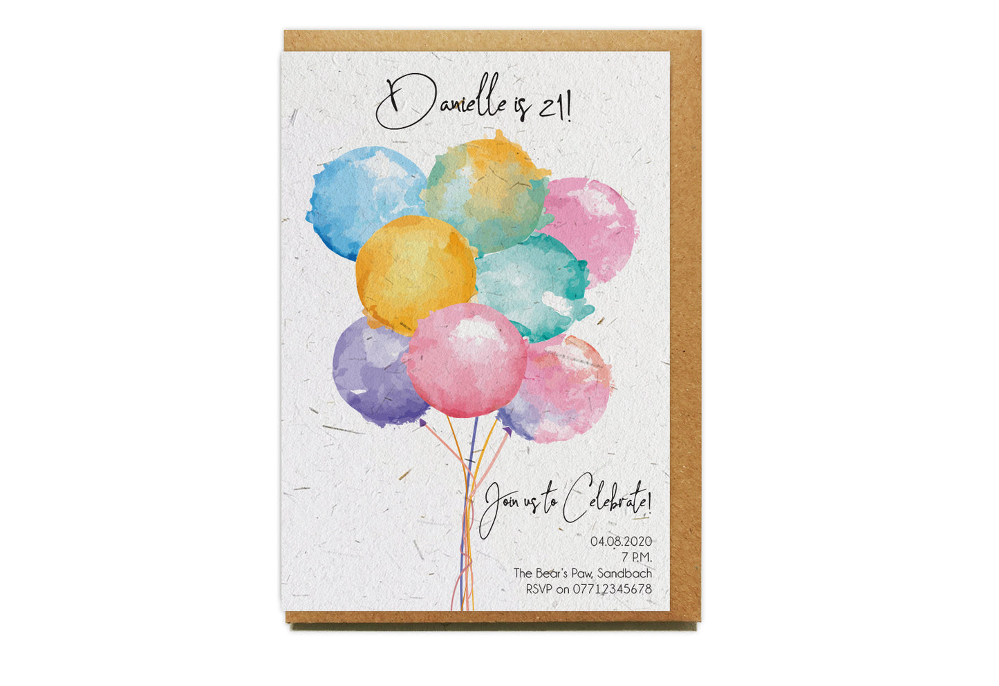 Plantable Seed Paper Party Invitation - WATERCOLOUR BALLOONS Little Green Paper Shop