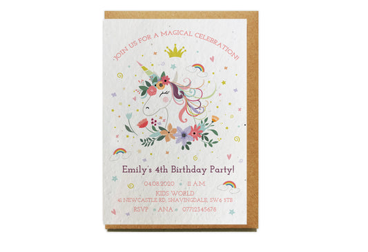 Plantable Seed Paper Party Invitation - UNICORN MAGIC Little Green Paper Shop