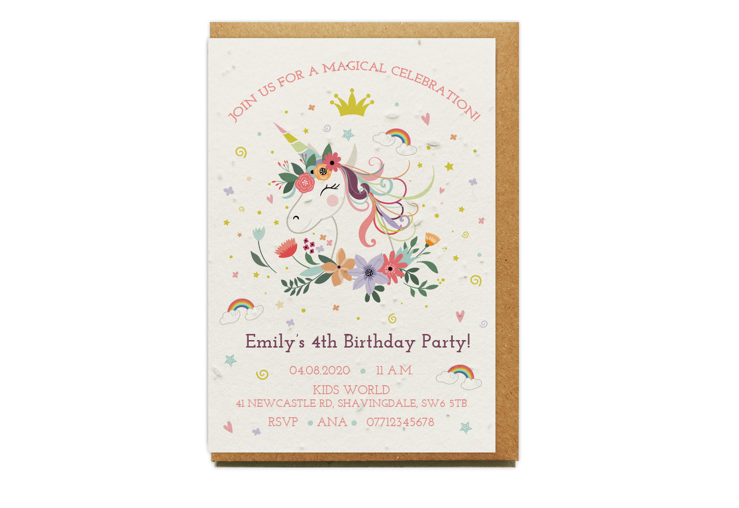 Plantable Seed Paper Party Invitation - UNICORN MAGIC Little Green Paper Shop