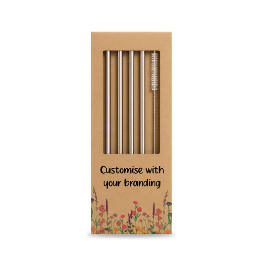 Pack of 4 Stainless Steel Straws with Brush