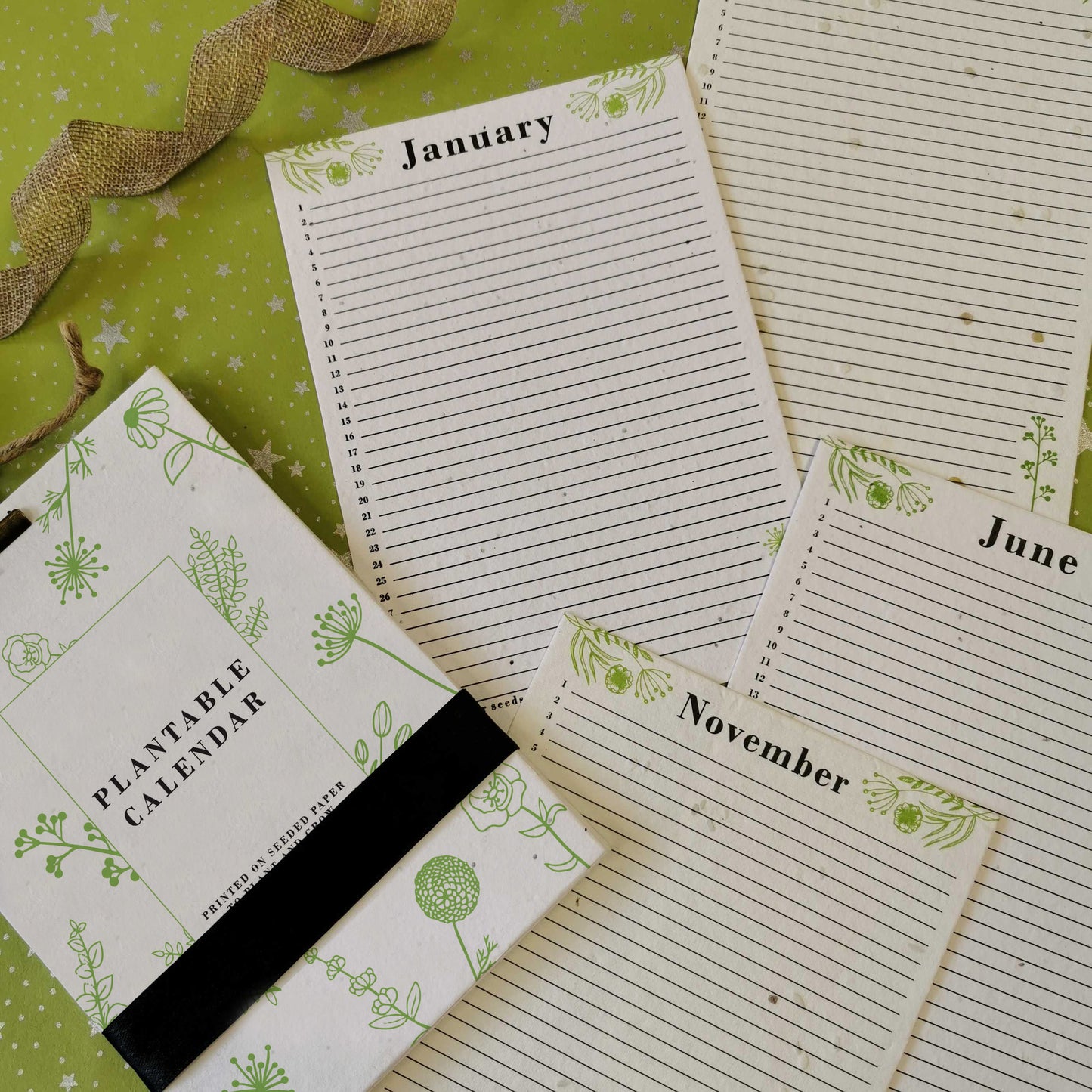 Seed Paper Plantable 12-month Calendar A5 - Green Blooms