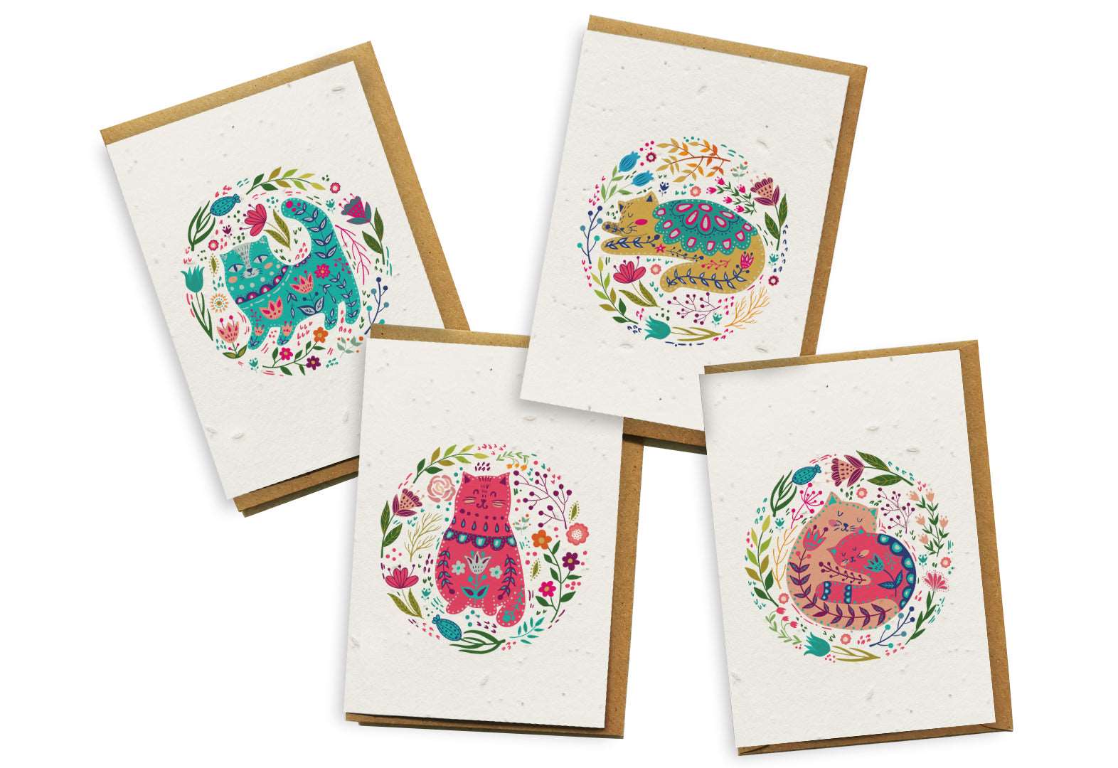 Plantable Seed Paper Card 4-Pack - Cats Greeting Card Little Green Paper Shop