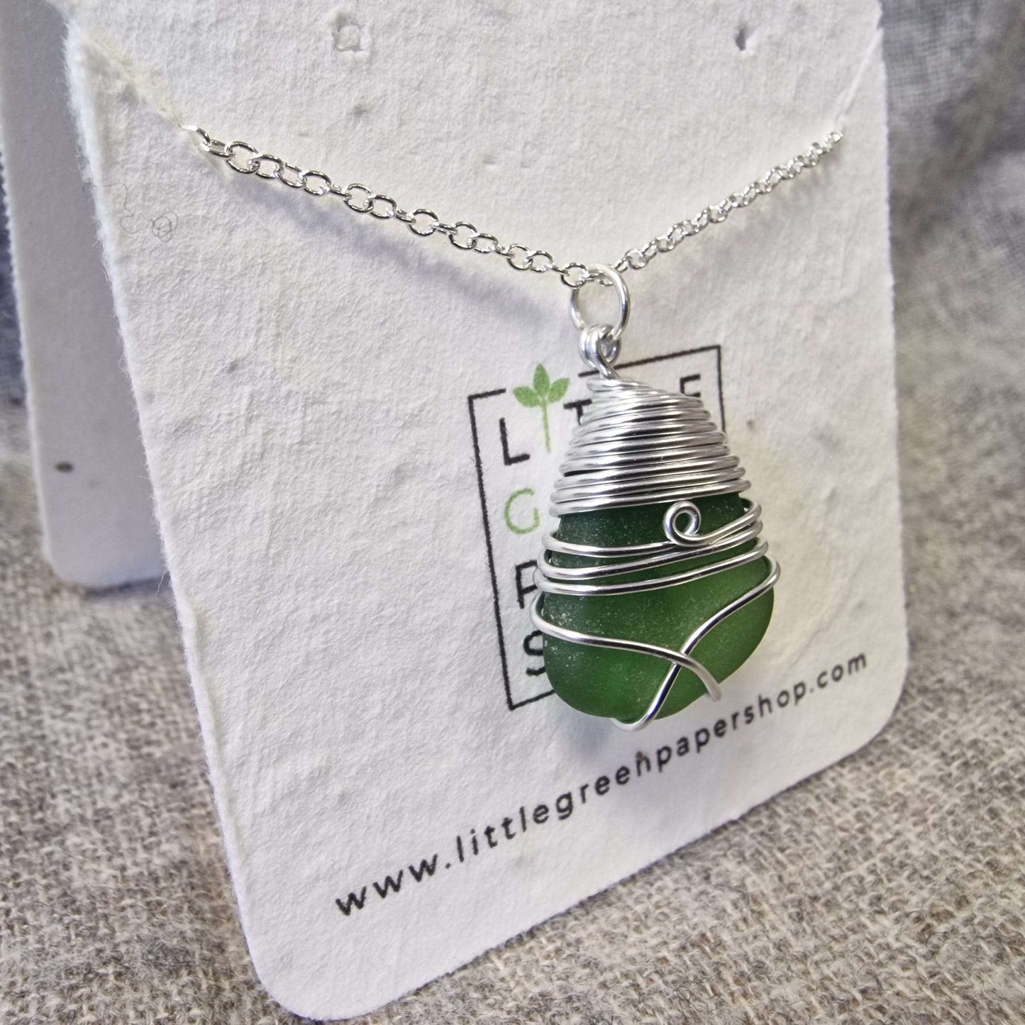 Plantable Seed Paper Reclaimed Sea Glass Necklace  Little Green Paper Shop