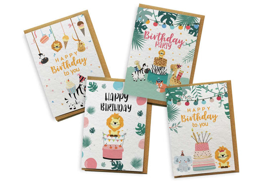 Plantable Seed Paper Card 4-Pack - Jungle Birthday Greeting Card Little Green Paper Shop