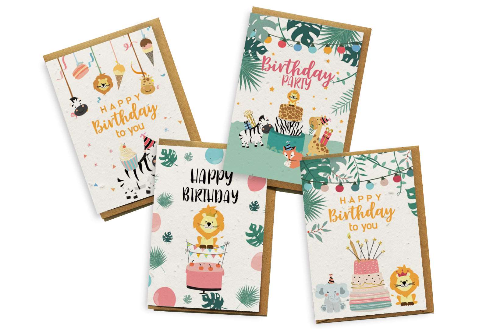 Plantable Seed Paper Card 4-Pack - Jungle Birthday Greeting Card Little Green Paper Shop