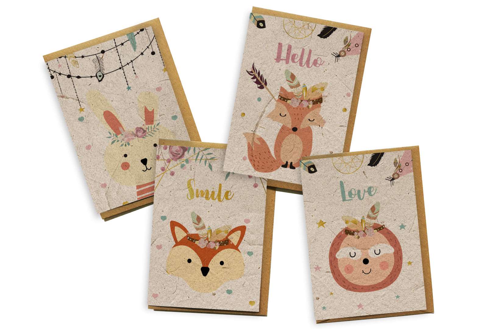 Plantable Seed Paper Card 4-Pack - Forest Friends Greeting Card Little Green Paper Shop