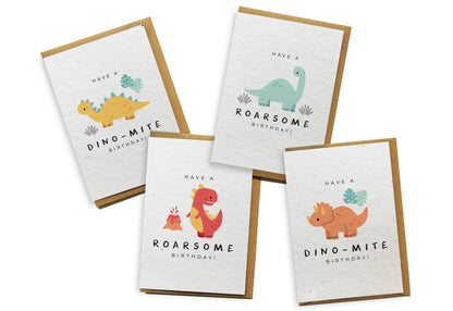 Plantable Seed Paper Card 4-Pack - Dinosaurs Greeting Card Little Green Paper Shop