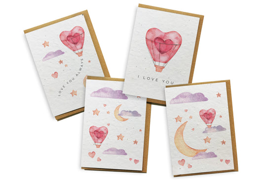 Plantable Seed Paper Card 4-Pack - I Love You Air Balloon Greeting Card Little Green Paper Shop
