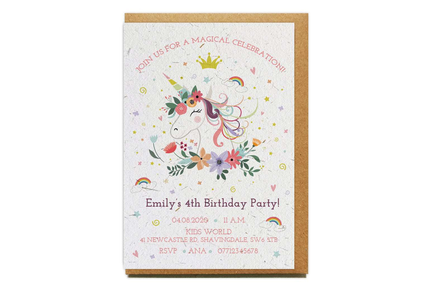 Plantable Seed Paper Party Invitation - UNICORN MAGIC  Little Green Paper Shop