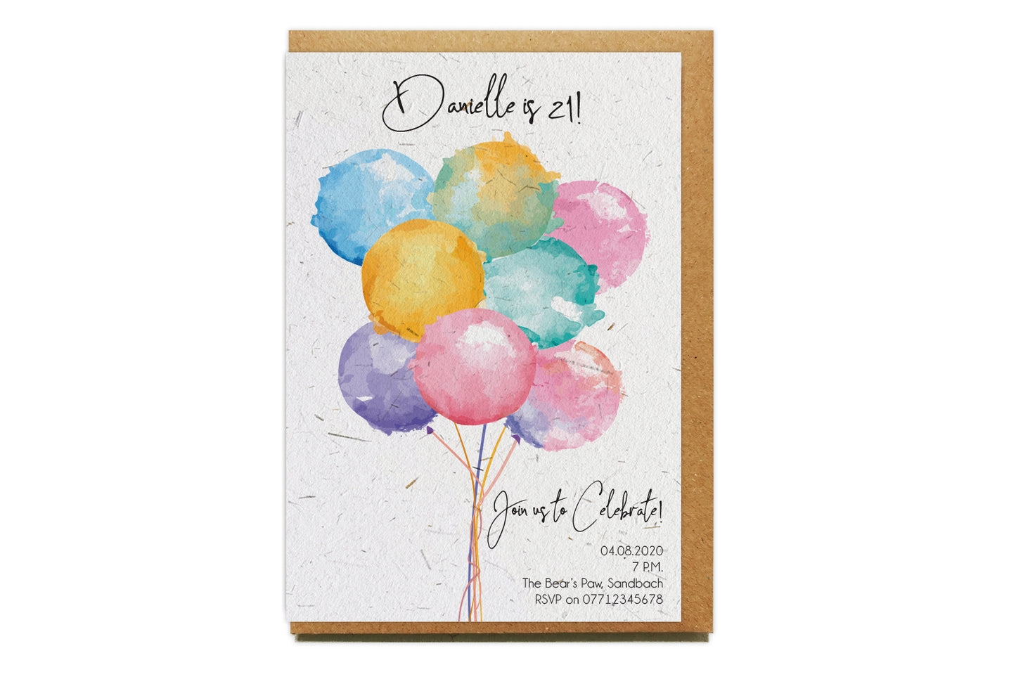 Plantable Seed Paper Party Invitation - WATERCOLOUR BALLOONS  Little Green Paper Shop