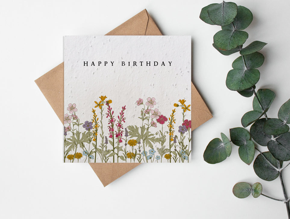 Plantable Seed Paper Wildflowers - Happy Birthday Greeting Card Little Green Paper Shop