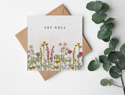 Plantable Seed Paper Wildflowers - Get Well Greeting Card Little Green Paper Shop
