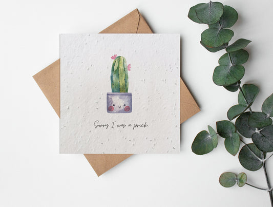 Plantable Seed Paper Plant Puns - Sorry I was a Prick Greeting Card Little Green Paper Shop