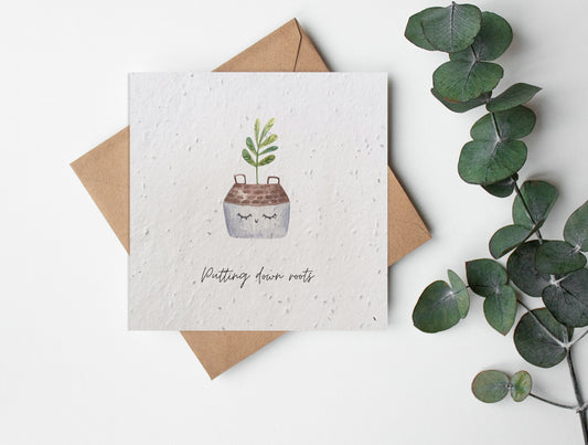 Plantable Seed Paper Plant Puns - Putting Down Roots Greeting Card Little Green Paper Shop