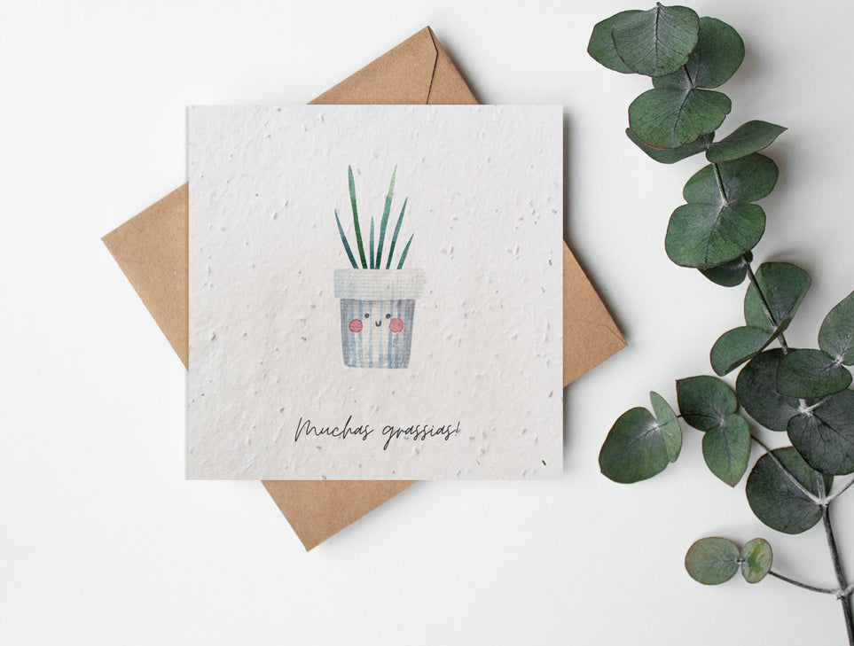 Plantable Seed Paper Plant Puns - Muchas Grassias Greeting Card Little Green Paper Shop