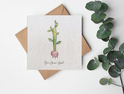 Plantable Seed Paper Plant Puns - You Grow Girl! Greeting Card Little Green Paper Shop