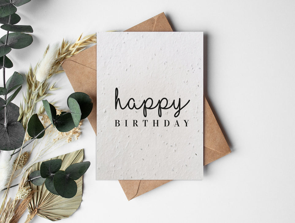 Plantable Seed Paper Black & White - Happy Birthday Greeting Card Little Green Paper Shop