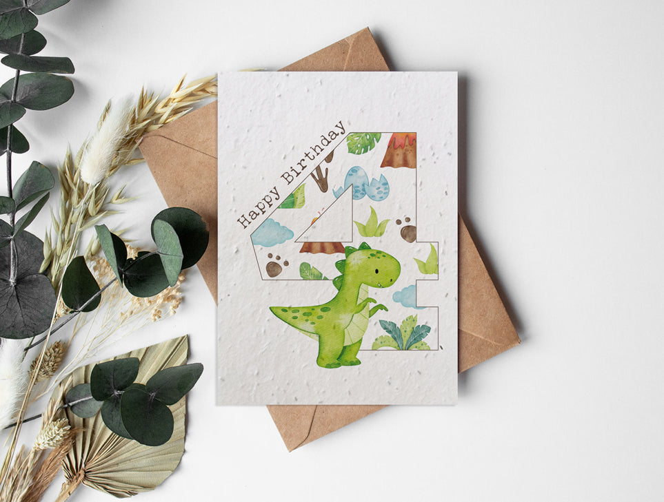 Plantable Seed Paper Dinosaurs - 4 Greeting Card Little Green Paper Shop