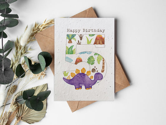 Plantable Seed Paper Dinosaurs - 5 Greeting Card Little Green Paper Shop