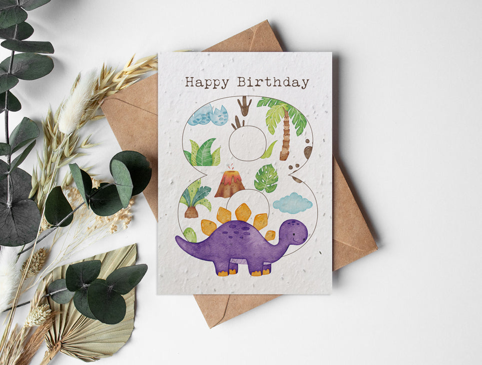 Plantable Seed Paper Dinosaurs - 8 Greeting Card Little Green Paper Shop