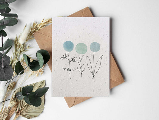 Plantable Seed Paper Classics - Teal Flowers Greeting Card Little Green Paper Shop