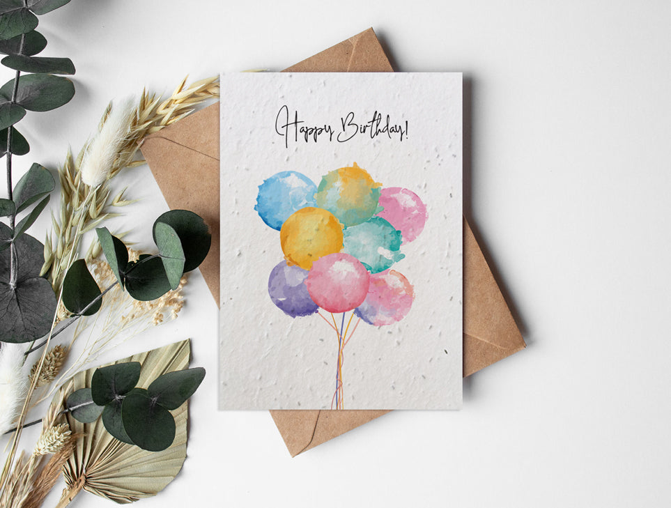 Plantable Seed Paper Classics - Watercolour Balloons Greeting Card Little Green Paper Shop