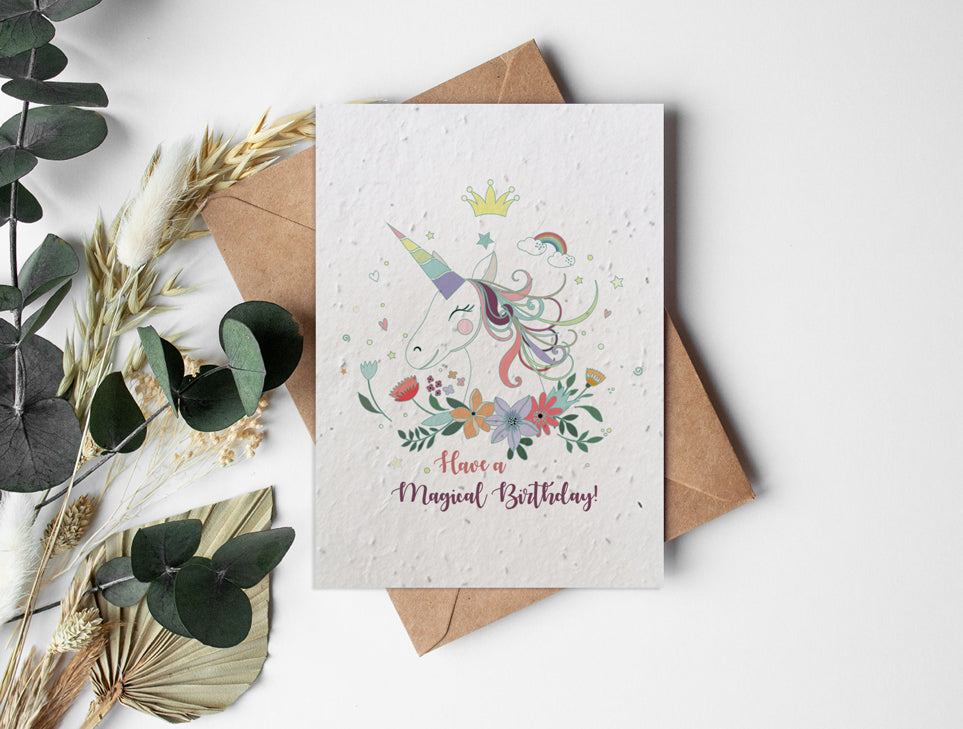 Plantable Seed Paper Birthday Unicorn Greeting Card Little Green Paper Shop