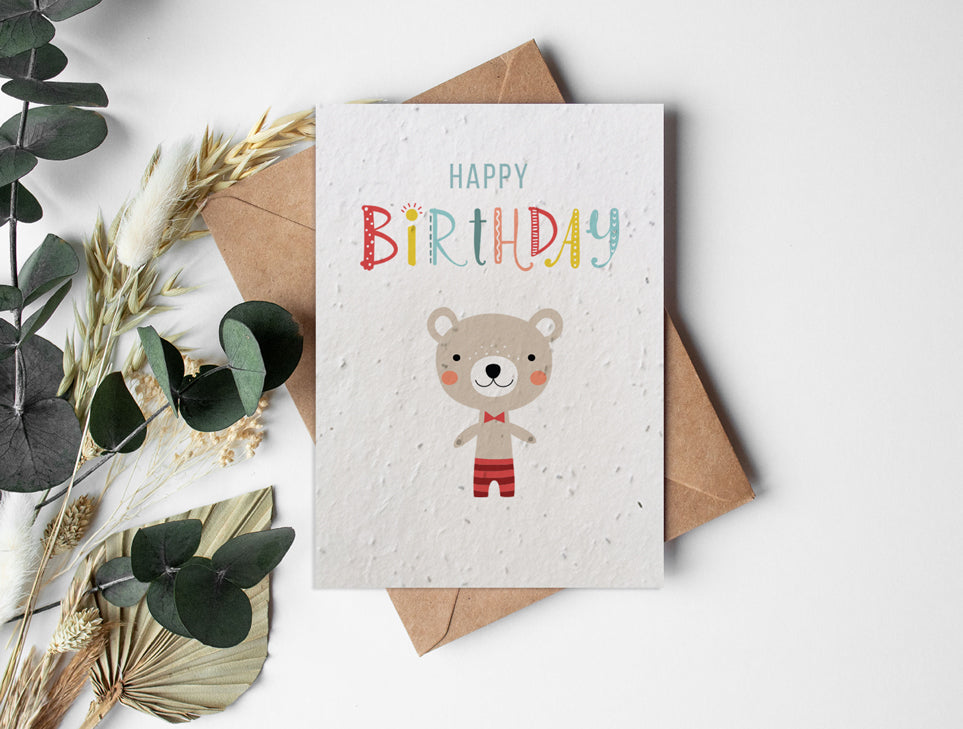 Plantable Seed Paper Birthday Teddy Greeting Card Little Green Paper Shop