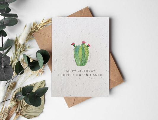 Plantable Seed Paper Birthday - Hope it doesn't succ! Greeting Card Little Green Paper Shop