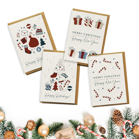 Plantable Seed Paper Christmas Cards 4-Pack - Candycanes Greeting Card Little Green Paper Shop