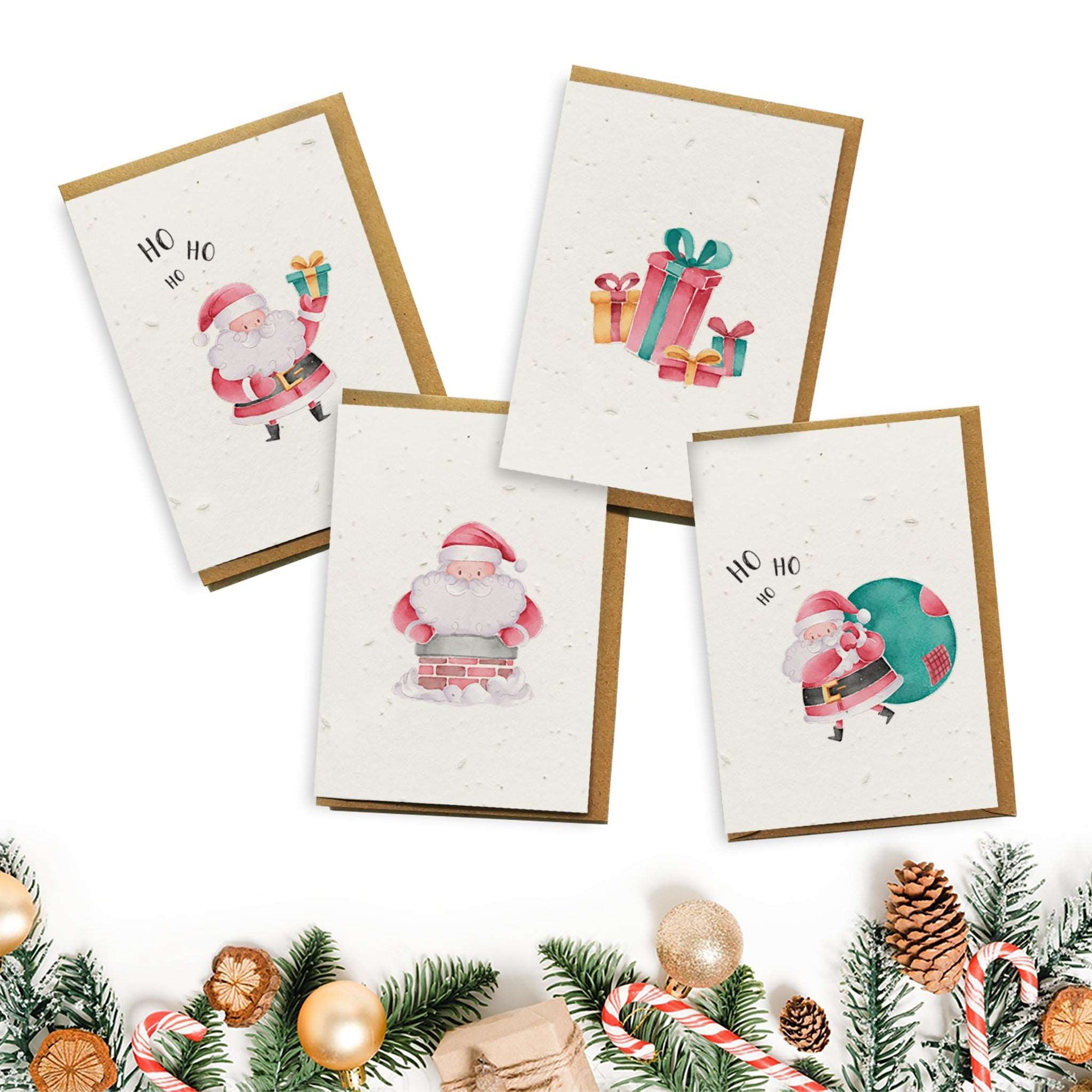 Plantable Seed Paper Christmas Cards 4-Pack - Ho Ho Ho Greeting Card Little Green Paper Shop