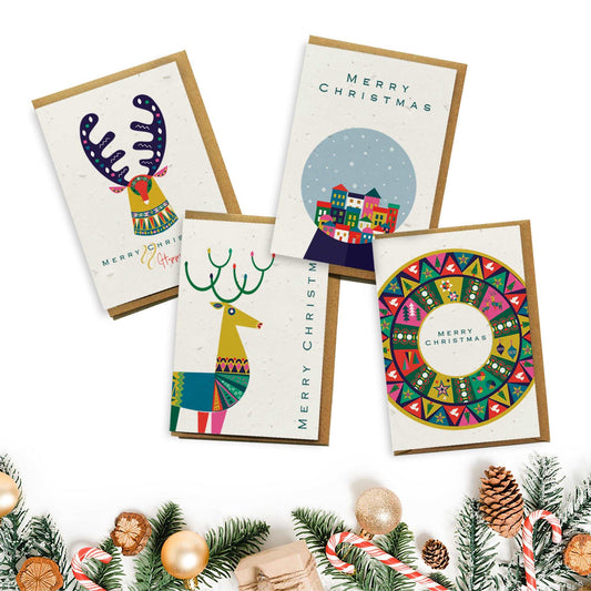Plantable Seed Paper Christmas Cards 4-Pack - Scandi Greeting Card Little Green Paper Shop