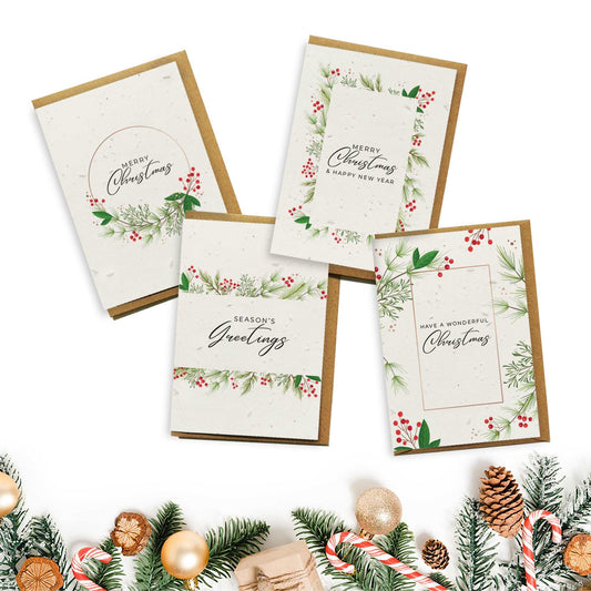 Plantable Seed Paper Christmas Cards 4-Pack - Mistletoe Greeting Card Little Green Paper Shop