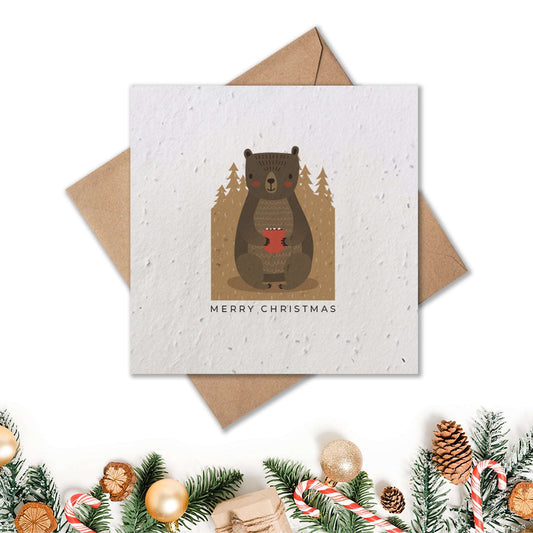 Plantable Seed Paper Christmas Card - Bear Hug Greeting Card Little Green Paper Shop