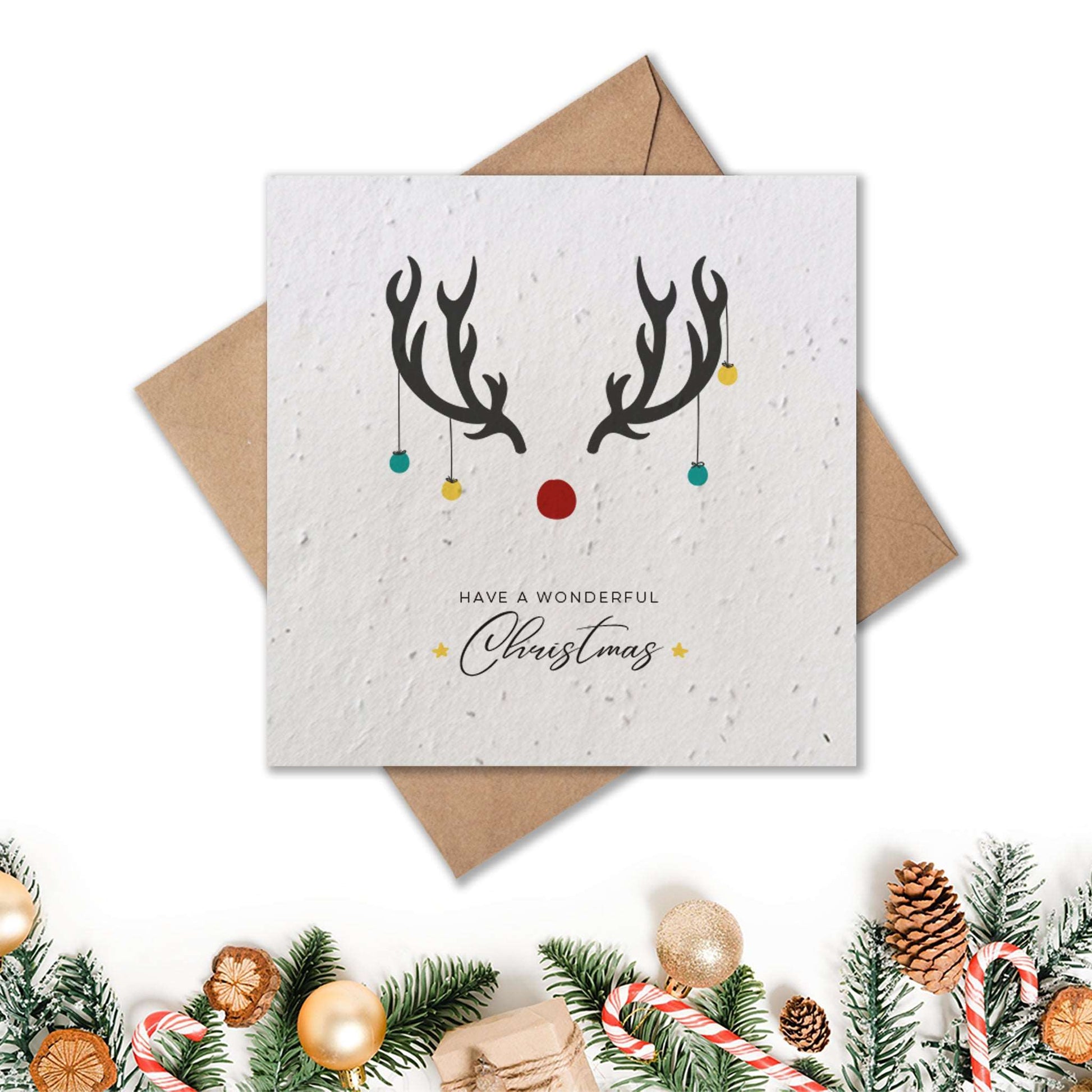 Plantable Seed Paper Christmas Card - Antler Baubles Greeting Card Little Green Paper Shop