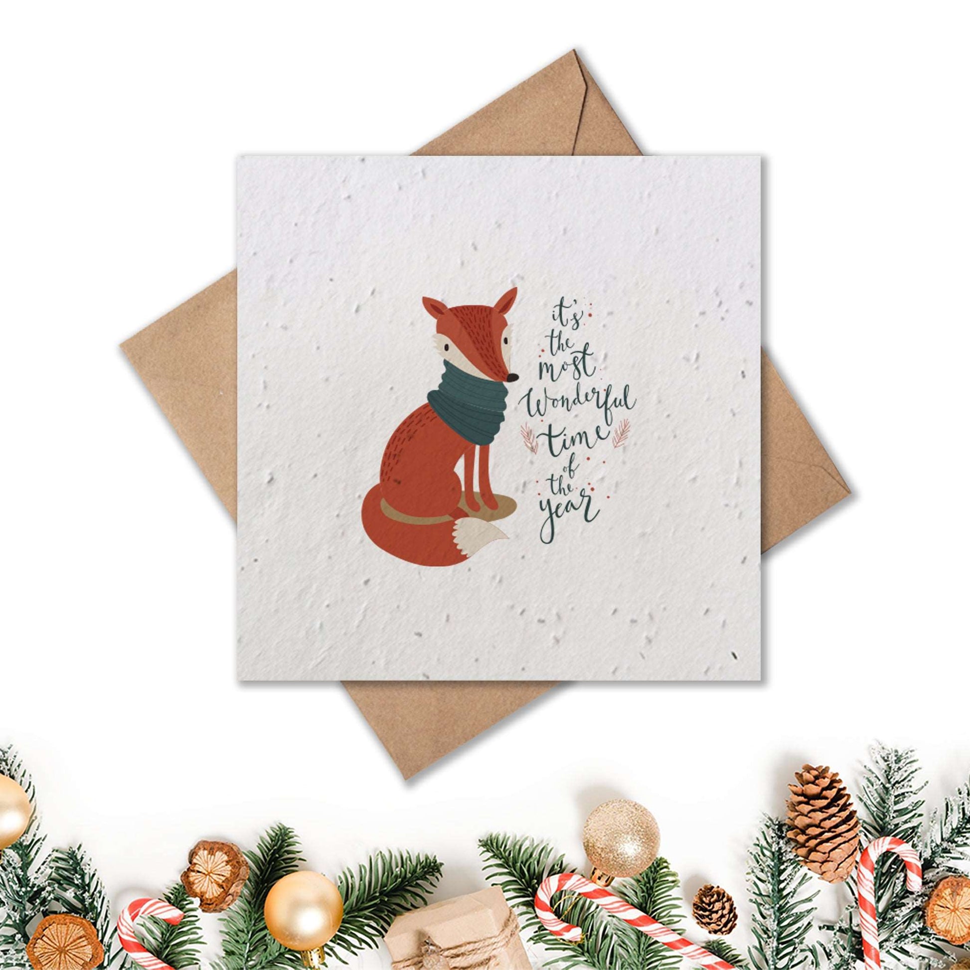 Plantable Seed Paper Christmas Card - Wonderful Fox Greeting Card Little Green Paper Shop