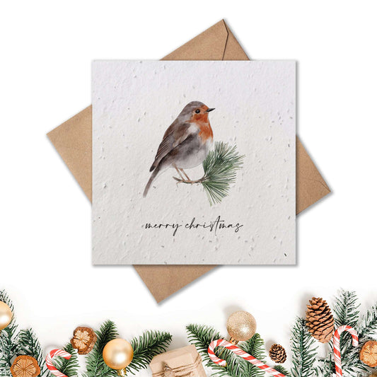 Plantable Seed Paper Christmas Card - Christmas Robin Greeting Card Little Green Paper Shop